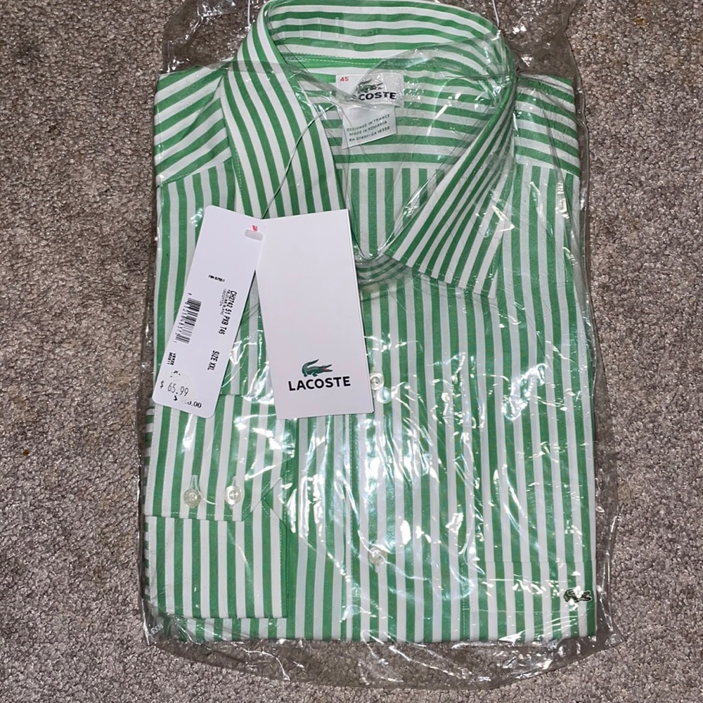 Lacoste button down green and white brand new